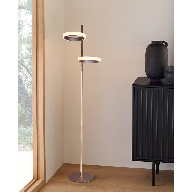 Lampe sur pied à DEL cylindrique brune et dorée 2 lumières