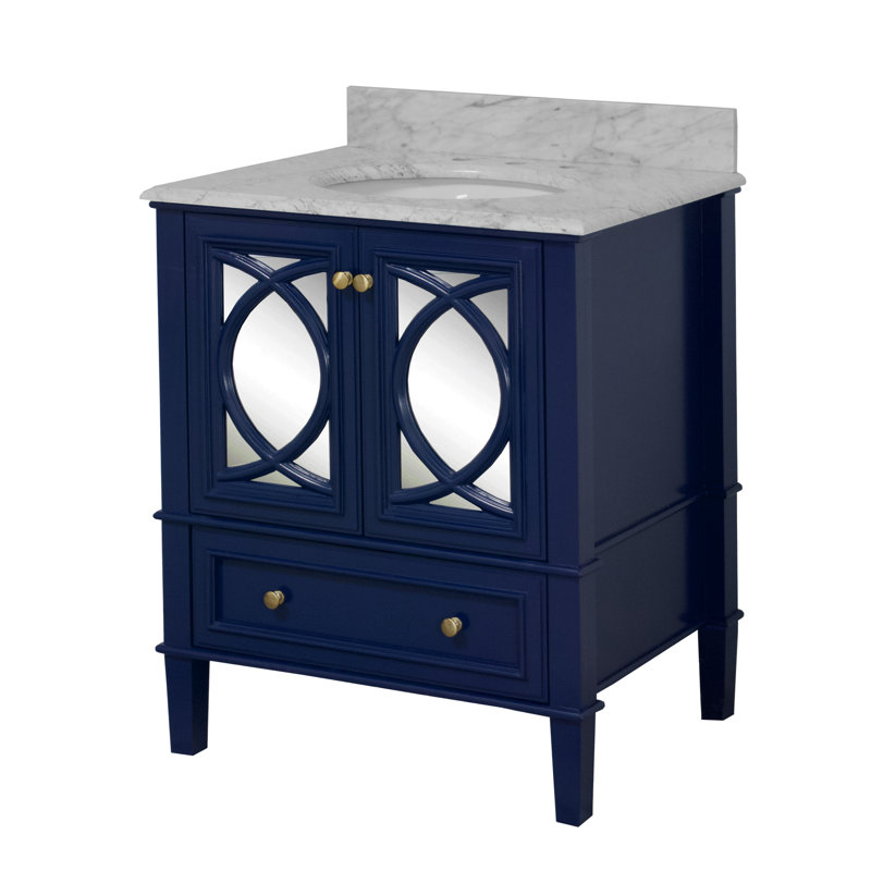 Brendale 30'' Single Bathroom Vanity with Carrara Marble Top, Royal Blue