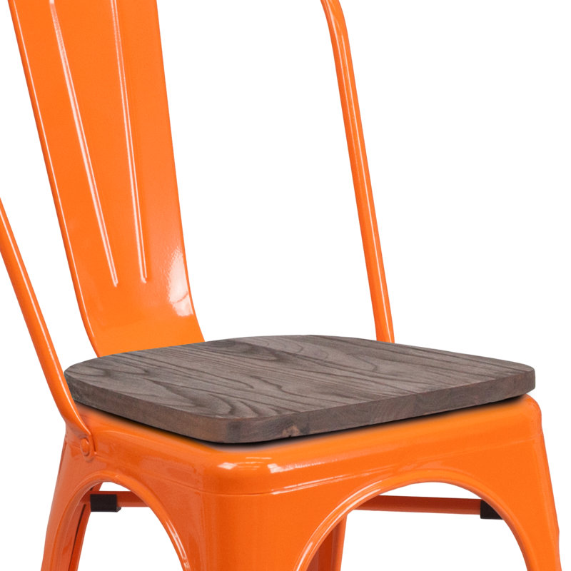 Kewaunee Metal Stackable Chair with Wood Seat, Orange