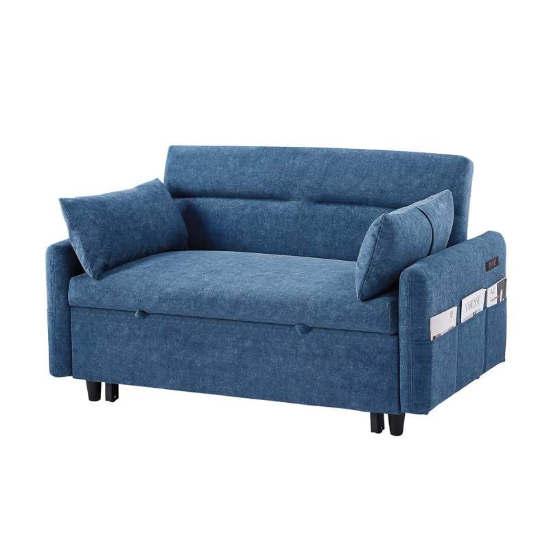 Canapé-lit escamotable avec dossier ajustable, poches de rangement, Bleu