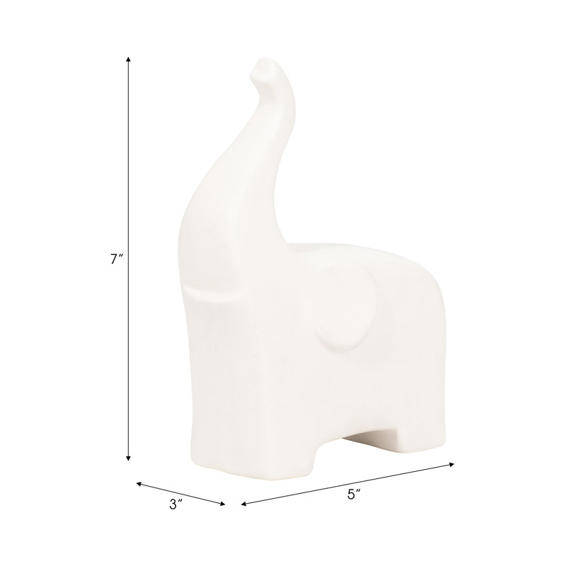 Figurine Stoneware and Ceramic Elephant with Modern Minimalist Silhouette and Raised Trunk Detail for Decorative Display and Animal-Inspired Artistic Accent