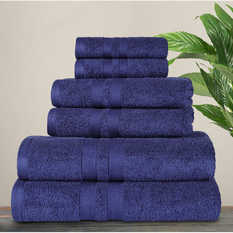 Amoy 100% Cotton Highly Absorbent Terry Cloth Towel Set, Navy Blue