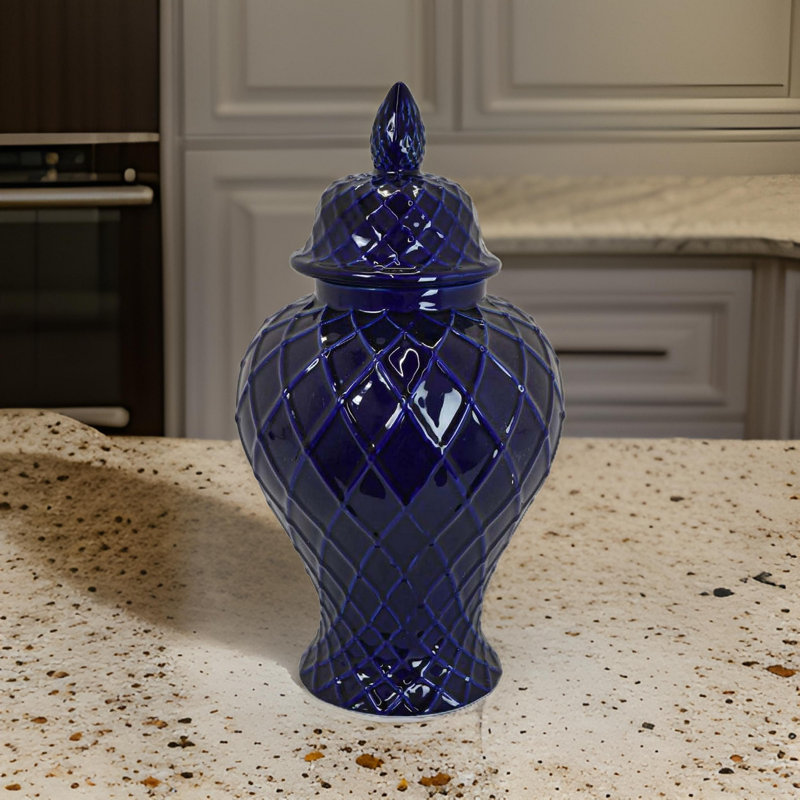 Pot en céramique Jyri, Bleu, H 19,5 po x l 10,25 po x P 10,25 po