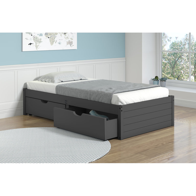 Collings Twin Solid Wood Platform Bed, Dark Gray