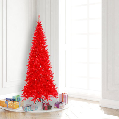 Sapin de noël artificiel rouge 6,5' avec 400 lumières rouges et un pied