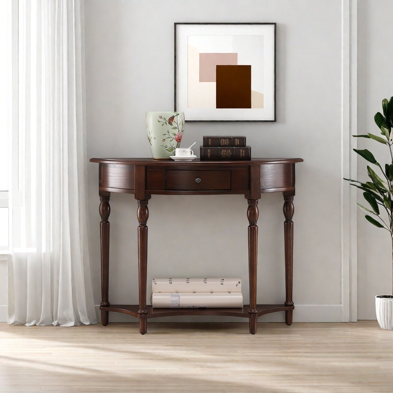 Retro Solid Wood Console Table with 1 Drawer, Dark Brown Wood