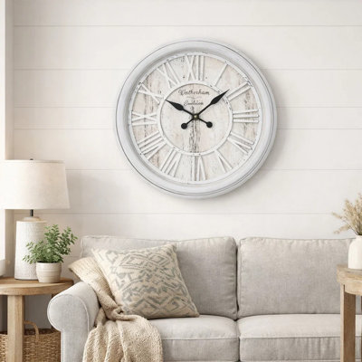 Wall Clock, 20 Inch Round Rustic Gray Frame And Roman Numerals