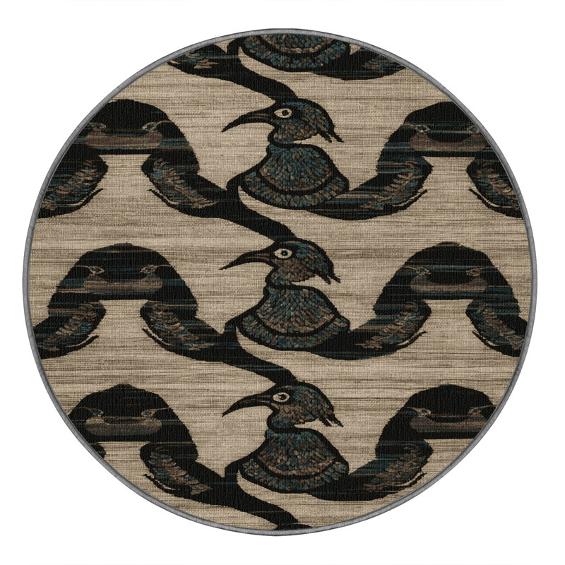 Washable Hadada Ibis Birds Area Rug, Round 5'