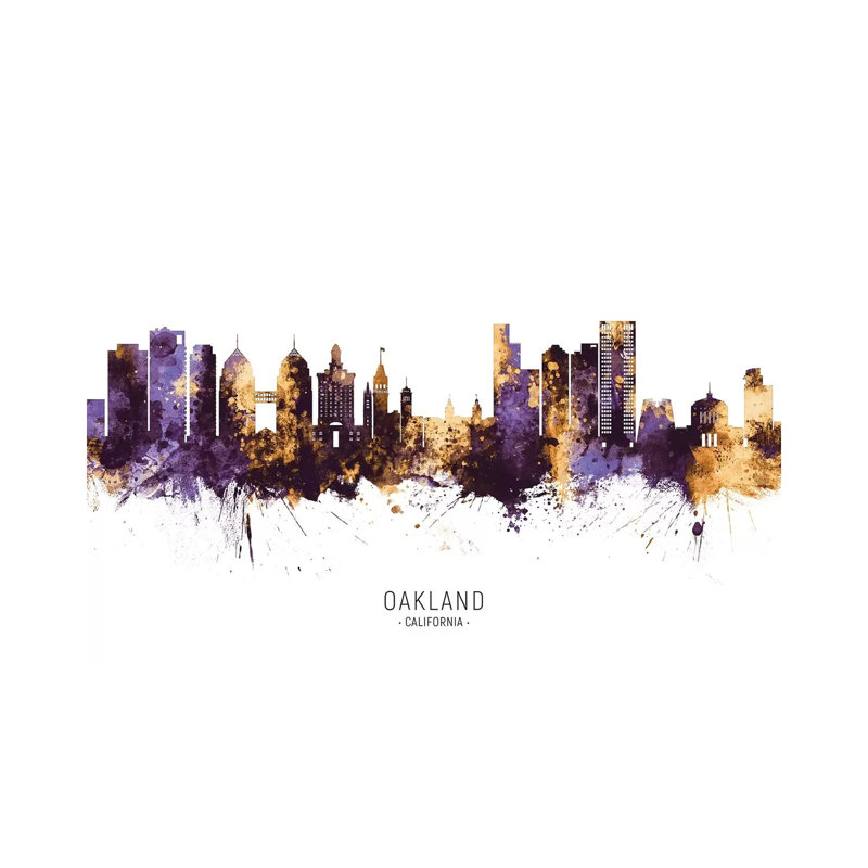 Oakland California Skyline Purple Gold by Michael Tompsett - Wrapped Canvas Print, 20.32 cm H x 30.48 cm W