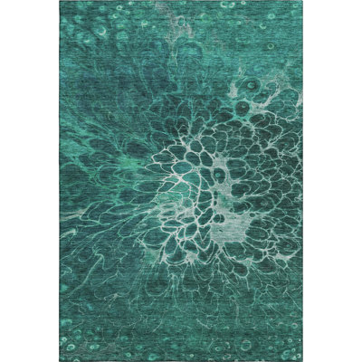 Premium Machine Washable Fehr Teal Rug
