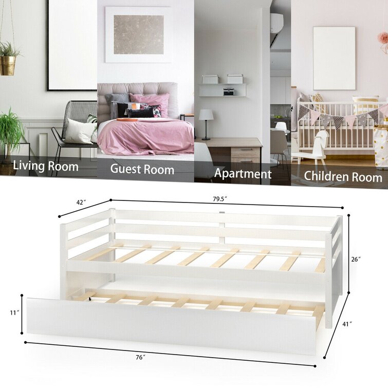 3ft SIngle Wooden Daybed Pull Out Trundle Bed Frame Sofa Bed Guest Bed  Cabin Bed