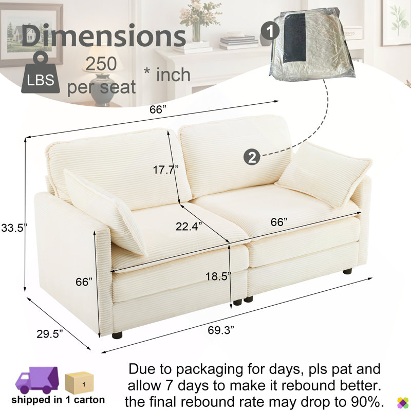 Seybert 69.3"W Corduroy Sofa Couch