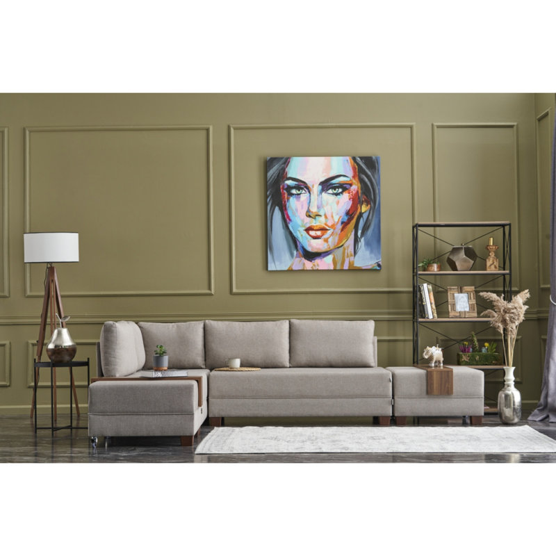 Canapé modulaire 4 pièces Highlawn, Face à la droite, 100 % coton crème