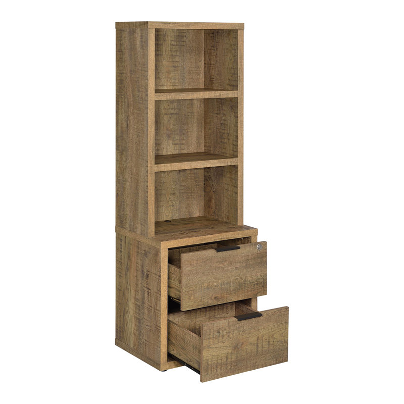 Bibliothèque en bois 2 tiroirs et 3 tablettes ouvertes, Brun