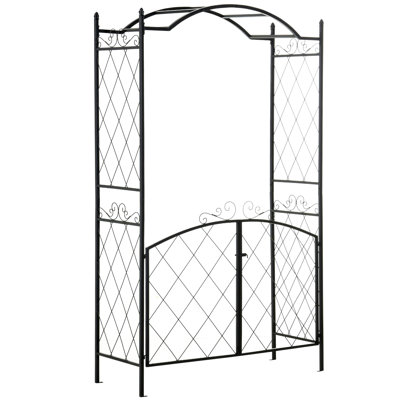 Tonnelle de jardin de 85 po Outsunny, treillis en métal avec barrière, arche de jardin pour vignes grimpantes, décoration de mariage, noir