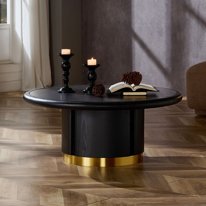 Table basse ronde 35,43 pouces, Black / Black+Gold