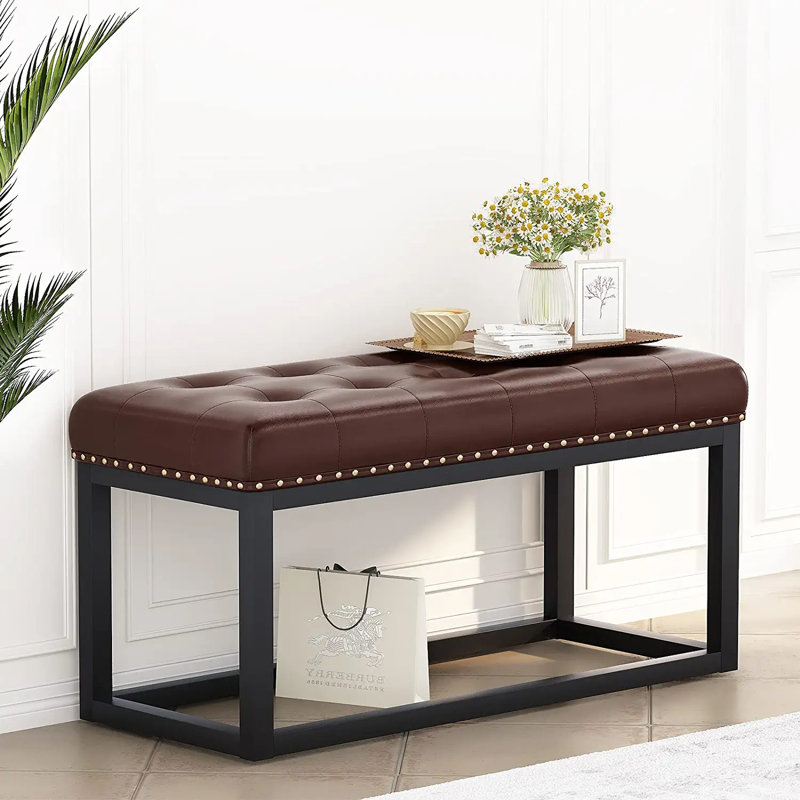 Banc en similicuir Franchezca, Noir / brun