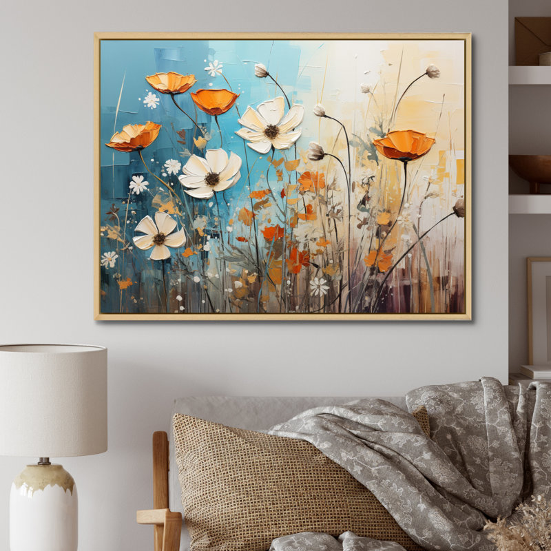 Meadow Whispers Collage IV - Modern Canvas Art Print, H 16 po x l 32 po, Cadre naturel flottant