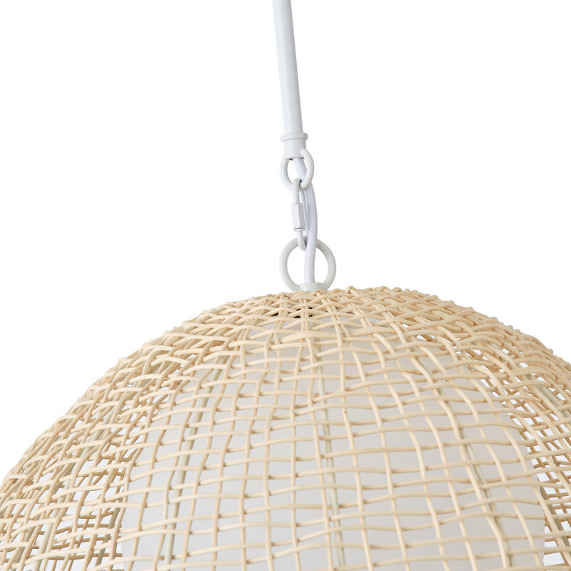 Luminaire suspendu à intensité variable 1 lumière en rotin dôme beige
