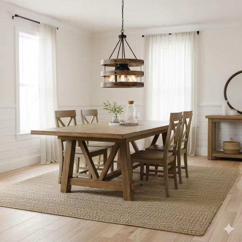 Luminaire suspendu rustique en bois 5 lumières