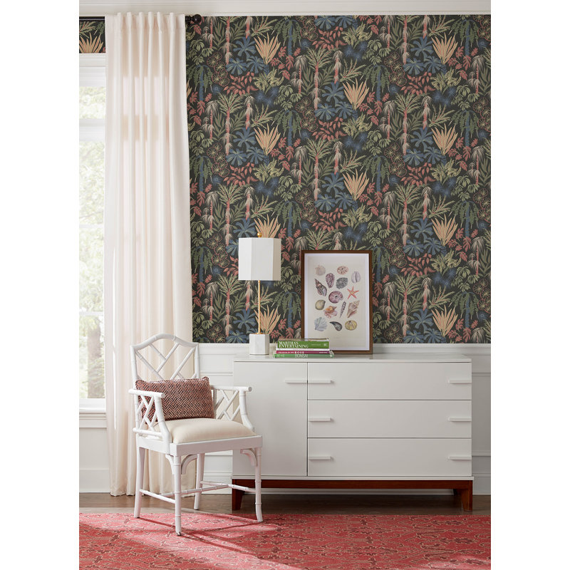 Star Flower Floral Trail Wallpaper, Black