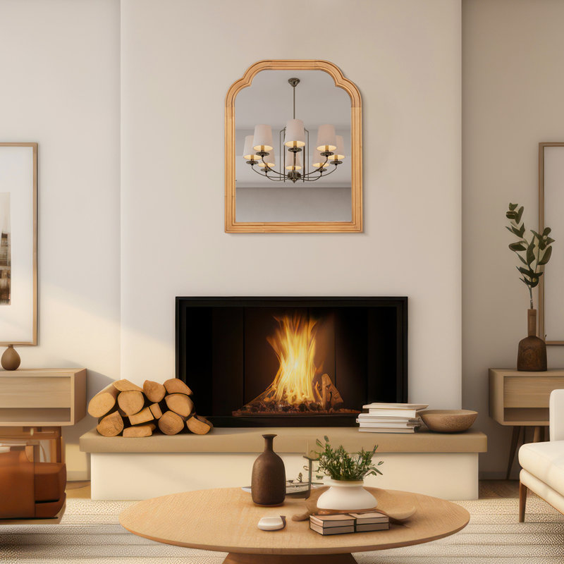 Ancalin Solid Wood Arched Wall Mirror, Natural Wood, 20" x 16"