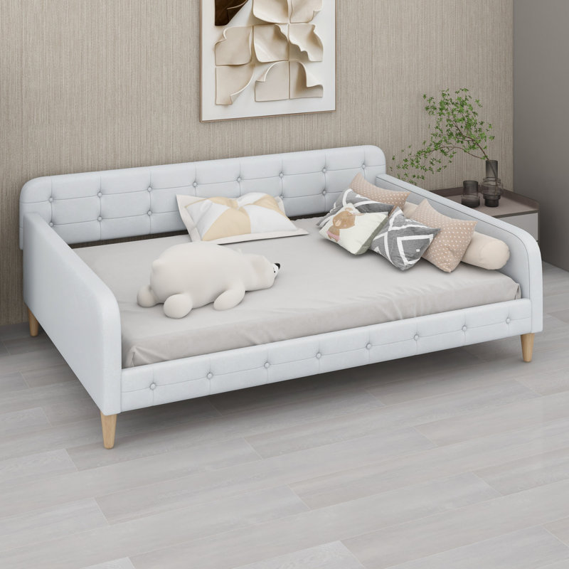 Upholstered Daybed With Support Legs, Blanc