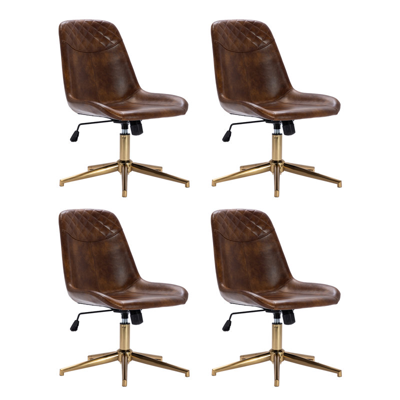 Chaise de bureau en cuir à hauteur ajustable 23 po avec dossier matelassé Mariello, Brun, Or