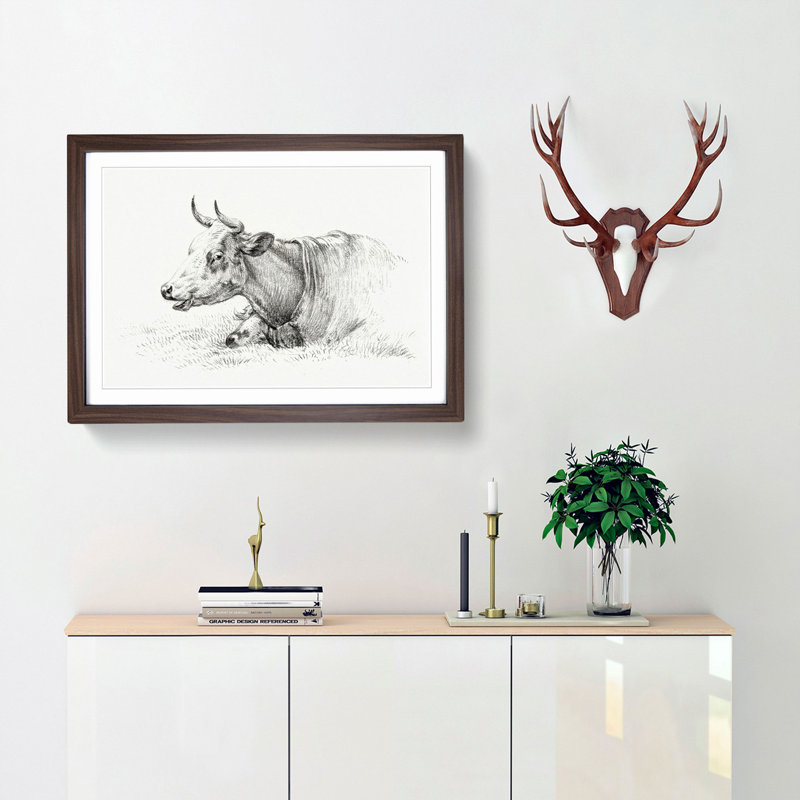 A Resting Cow by Jean Bernard - Framed Print, 45cm H x 63cm W x 2cm D, Walnut Framed