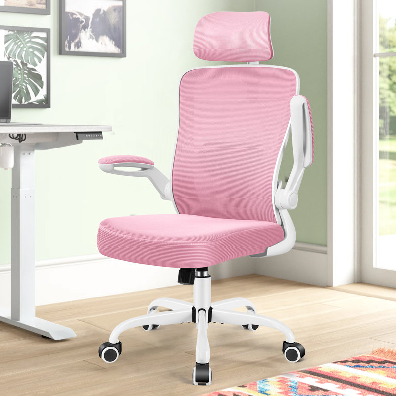 Chaise de bureau ergonomique Everdene, Rose, Blanc