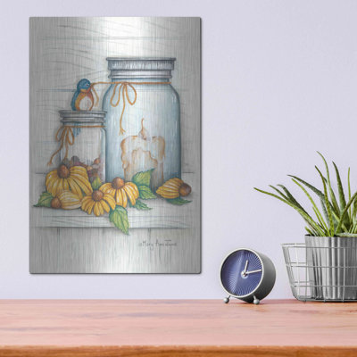 «Blue Bird and Coneflowers» par Mary Ann June, art mural en métal