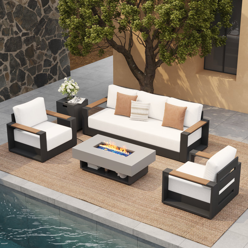 5 - Person Outdoor Conversation Set With Fire Pit Table, Dark Gray