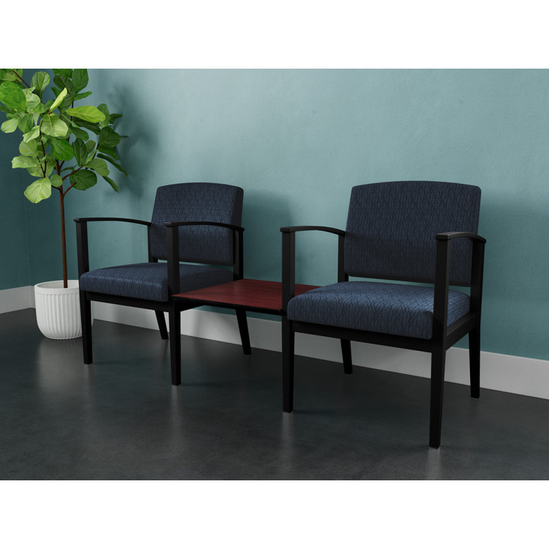 Structure tandem 2 places avec table centrale en acier Amherst, Acajou Chelsea, Noir, Vinyle gris anthracite Patriot Plus