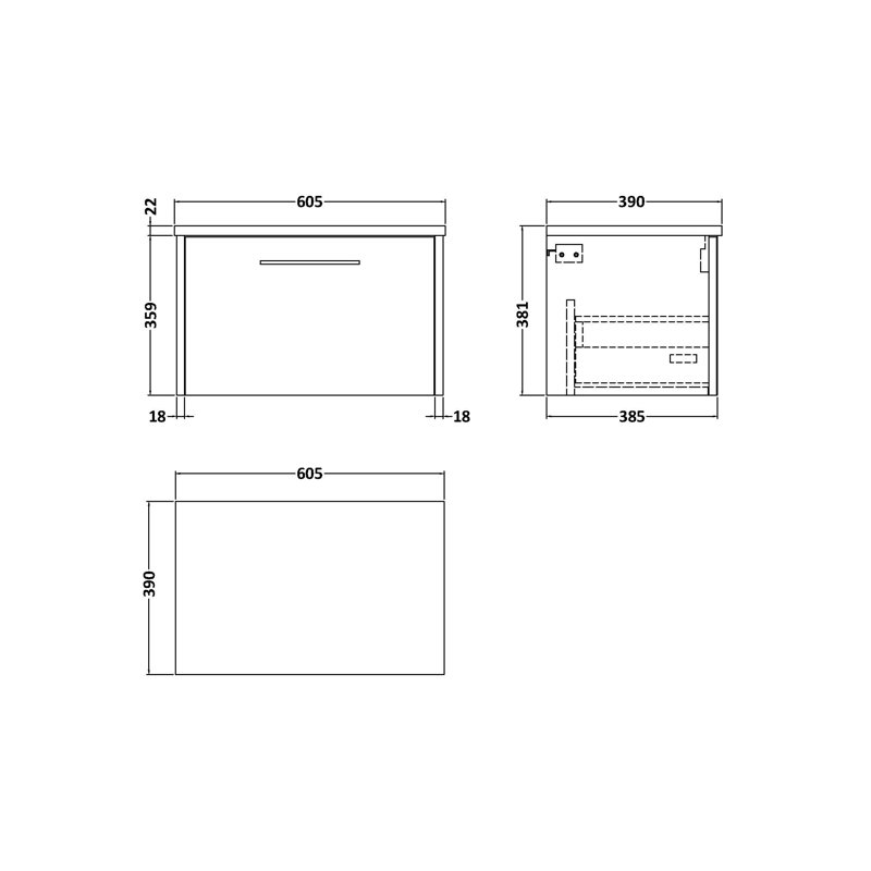 Juno 60.5cm Single Bathroom Vanity Base Only, Graphite Grey Woodgrain