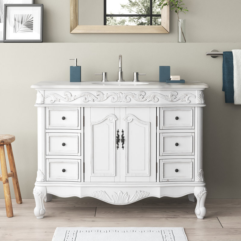 Northwich 48'' Single Bathroom Vanity with Engineered Marble Top, Antique White, Ivory White