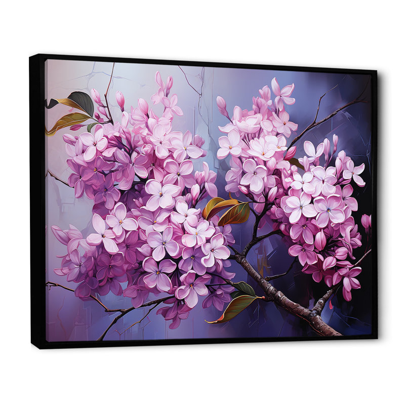 Lilas beauté dévoilé sur toile, H 34 po x l 44 po x P 1,5 po, Cadre flottant noir