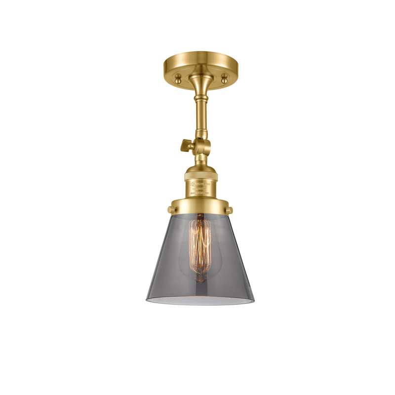 Milazzo Glass Semi Flush Mount, 13.5" H x 6.25" W x 6.25" D, Smoked, Satin Gold
