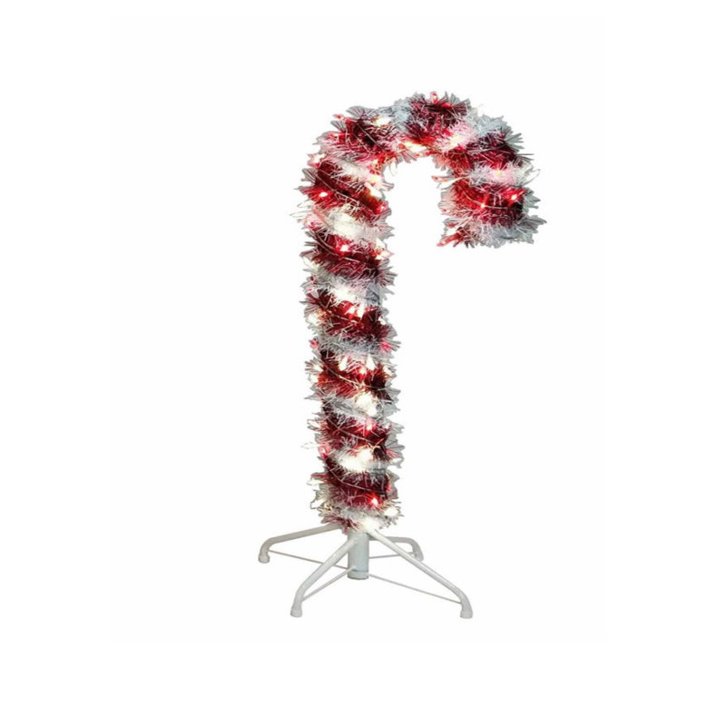 4' Pre-Lit LED Tinsel Candy Cane, 48" H x 4" W x 13" D