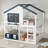 Full Size Loft Bunk Bed With Bookshelf, House-Shaped Design & Safety Rails For Kids,Beige & Natural-805426017-805426019