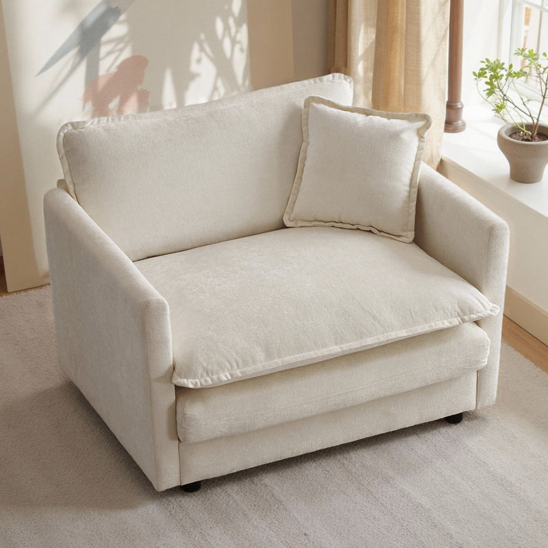 Canapé profond rembourré en chenille avec coussin décoratif, cadre en bois massif et options de combinaison flexibles pour le salon, la chambre à coucher ou le bureau
