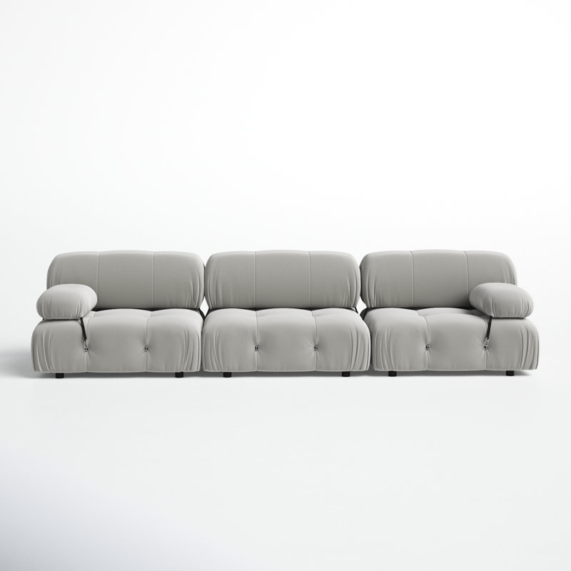 Mio 108'' Velvet Sofa, Light Gray