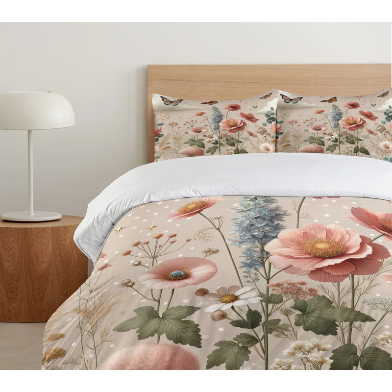 Floral Eucalyptus Duvet Cover, California King Duvet Cover + 2 Standard Shams