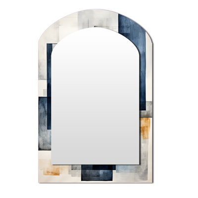 Indigo Illusion Abstract Shapes - Abstract Shapes Asymmetrical Unique Mirror, Grey Arch Large Wall Mirror, Printed Metal Art