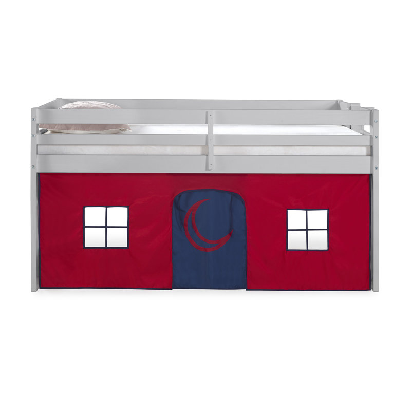 Jasper Twin Junior Loft Bed, Frame And Red/blue Bottom Playhouse Tent, Gray