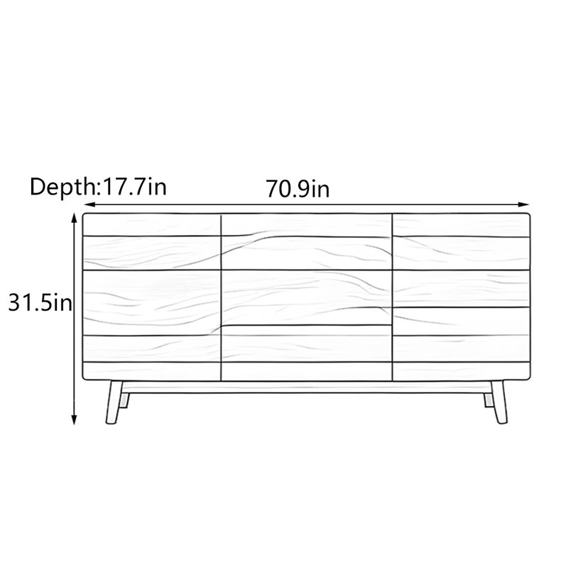 Armoire d'entrée Mid-Century, H 31,5 po x l 70,9 po x P 17,7 po