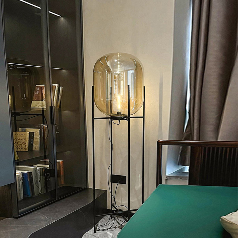 Lampe de plancher de chambre à coucher haut de gamme Iron Artistic Minimalist, Ambre, 62.99"