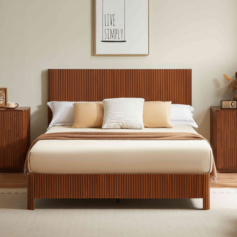 Lignes courbes en bois ondulé, aucun sommier nécessaire, Noyer, Grand lit
