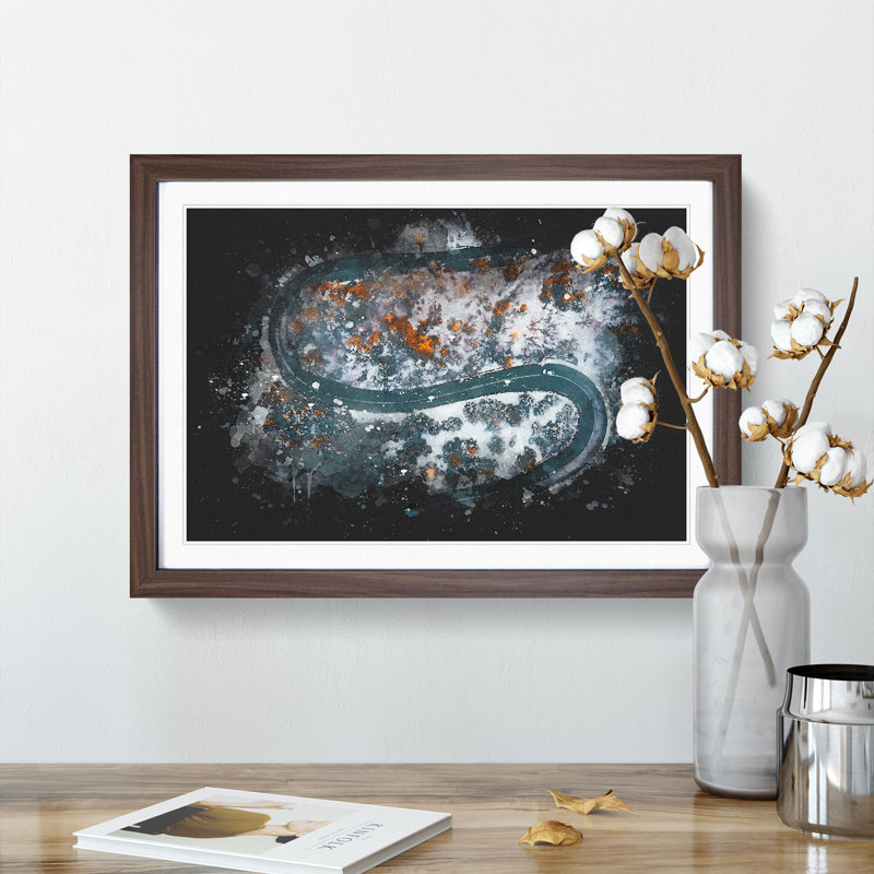 Road Curves Through A Forest - Picture Frame Graphic Art, 24cm H x 33cm W x 2cm D, Walnut Framed