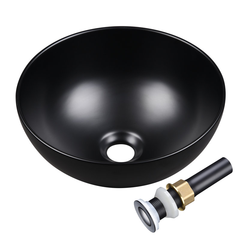 Lavabo vasque de salle de bain rond en porcelaine 12 "avec drain escamotable Aquaterior, Noir