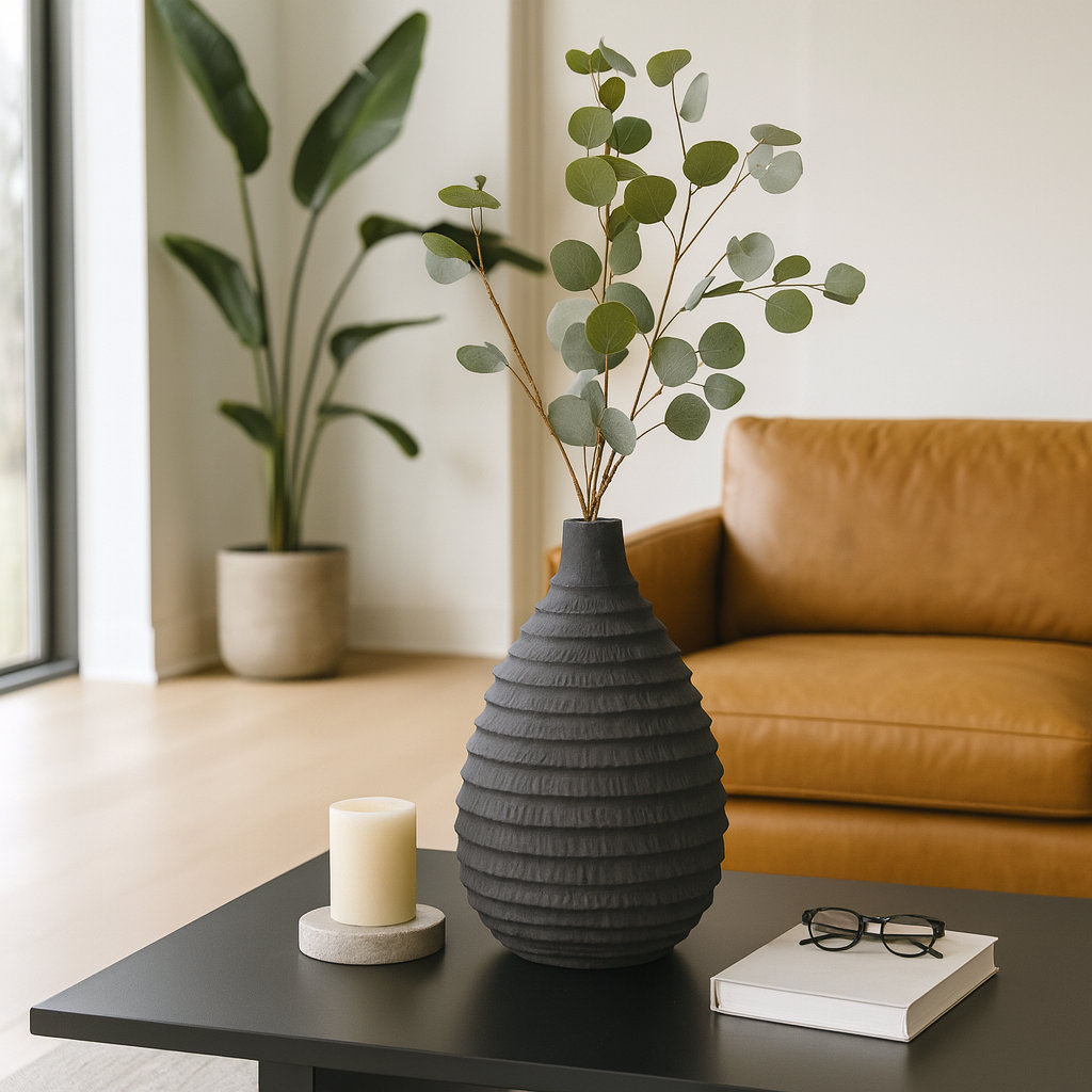 Thurgood Faded Ribbed Bulbous Vase, 15" H x 9" W x 9" D